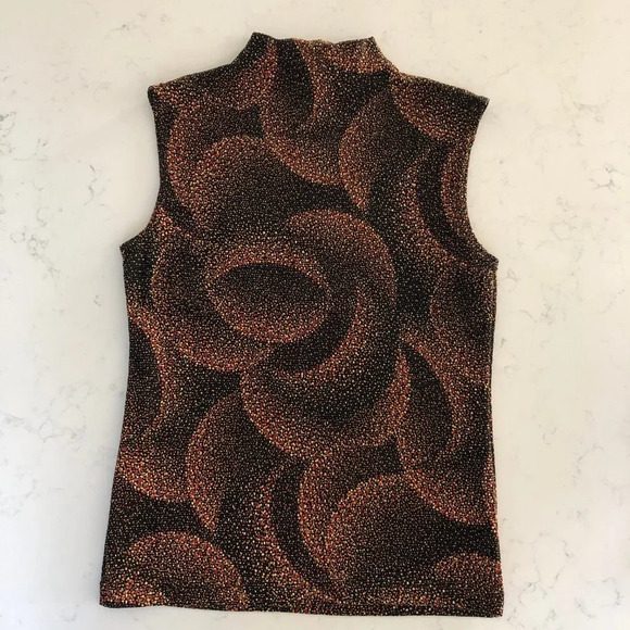 Vintage Libra Sleeveless Mock Neck Nylon Metallic Glitter Top Blk Org Wht Sz S - Picture 5 of 9